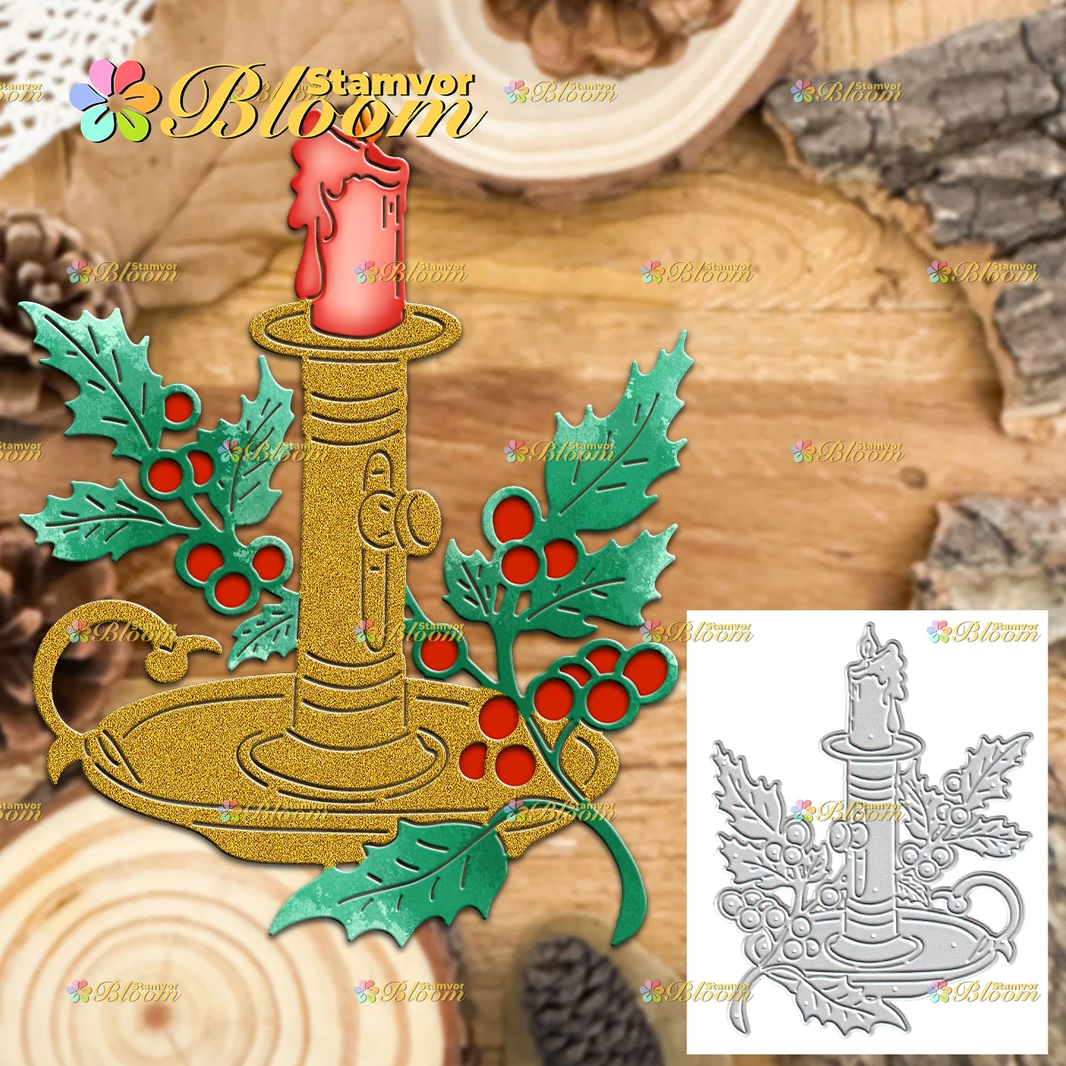 Original Lovely Christmas Leaves Retro Candle Metal Cutting Dies Reusable Die Cuts For Scrapbook Card Making DIY