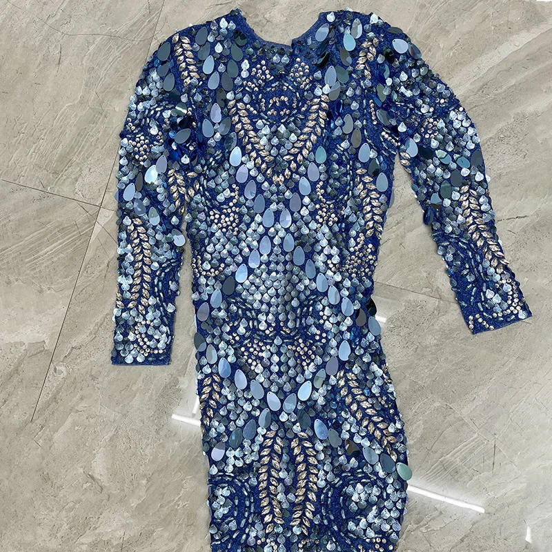 วันเกิดเพชรประสิทธิภาพชุด Royal Blue Sequins Slim สั้นชุดนักร้องรุ่น Walk Show Party Vestido De Fiesta Grad