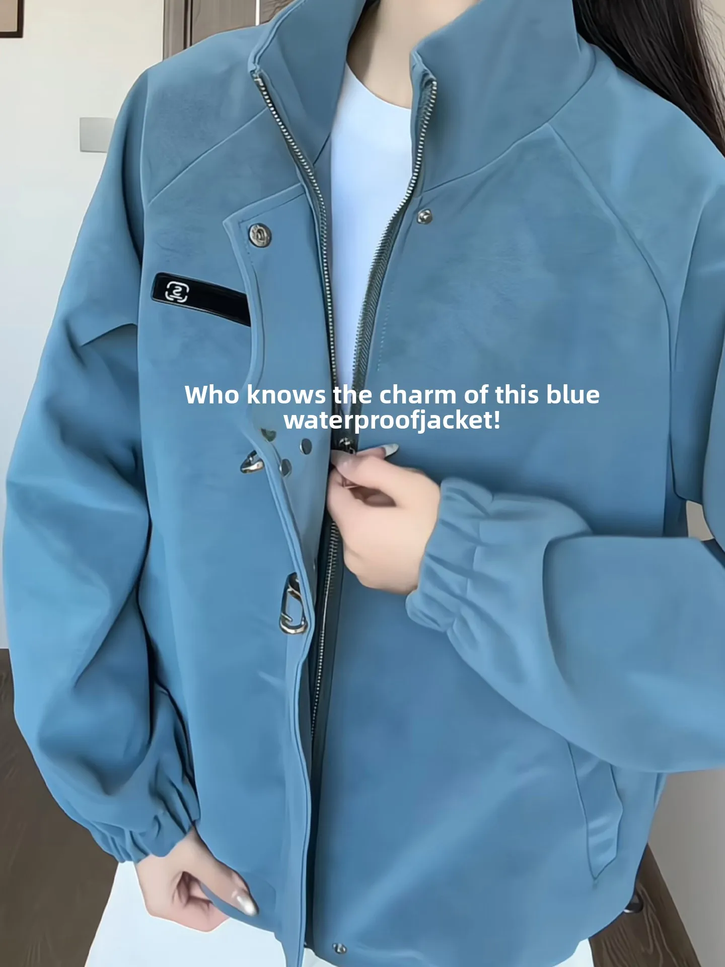 

Blue Dyed PU Leather Jaet Men's Autumn Vintage Sle Loose Fit Coat Matte Fini Long Sve Zipper Closure No Hat Included