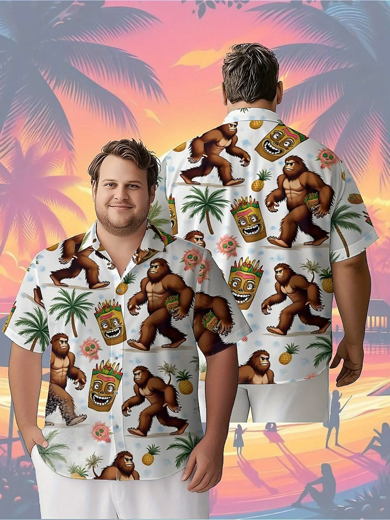 

Men's Plus Size Hawaiian Shirts With Jungle Sasquatch Theme pattern, Button Up Shirts, Unisex Casual Clothing, Summer Tops