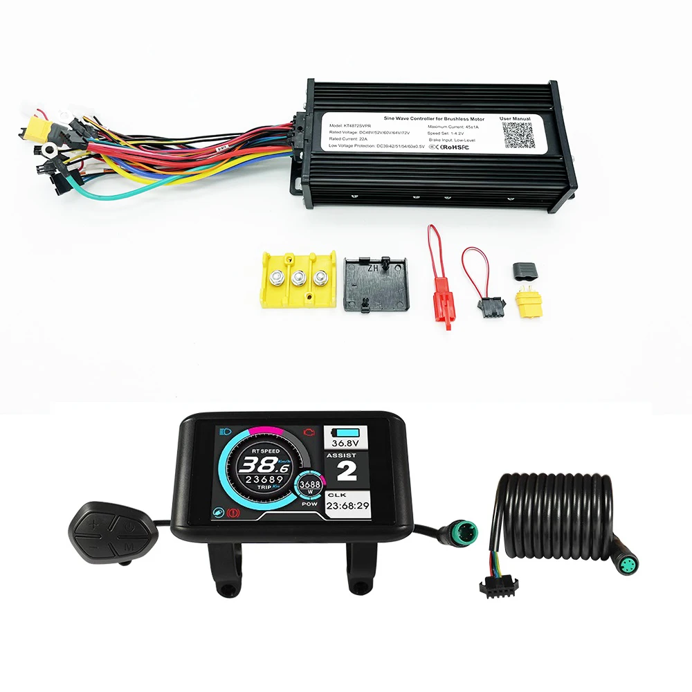 Electric Bike 36V-52V 35A, 36V-52V 45A, 48V-72V 45A 3-Mode Sine Wave Ebike Motor and Speed Controller with UKC1 Colorful Display