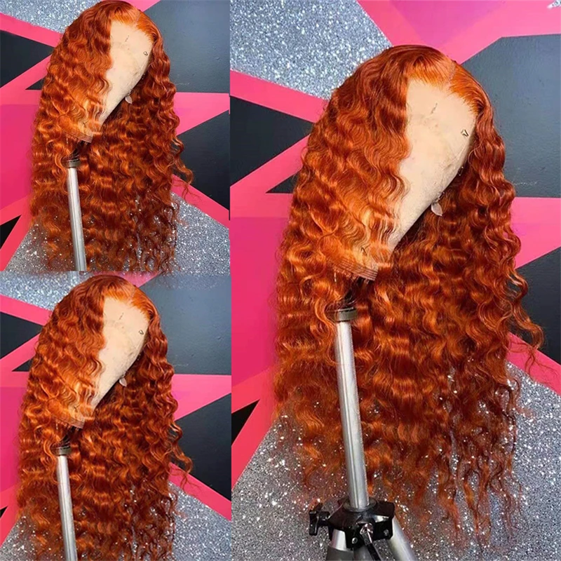 

Glueless Soft Long Orange Kinky Curly 26Inch 180Density Deep Lace Front Wig For Women With Baby Hair Preplucked Daily
