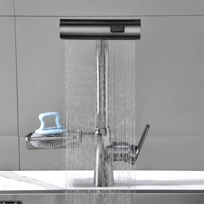 شلال صنبور المطبخ 360 ° الدورية شلال تدفق فوهة المياه الساخنة والباردة الحنفية بالوعة خلاط المطبخ سحب التدريجي صنبور #3