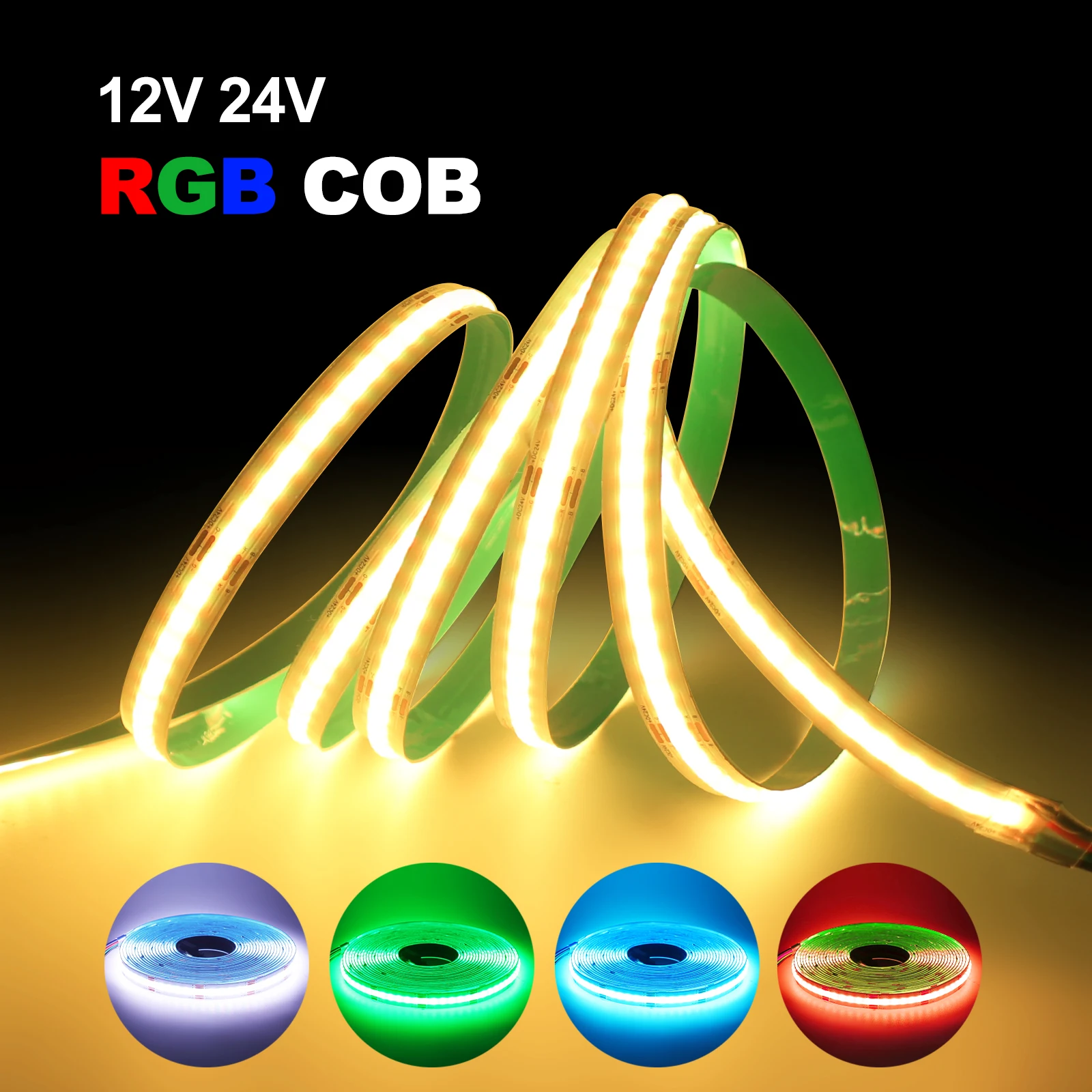 12V 24V RGB COB LED Strip Light IP67 Waterproof 576LEDs/m High Density Linear Lighting IP21 COB Lights for Home Decoration