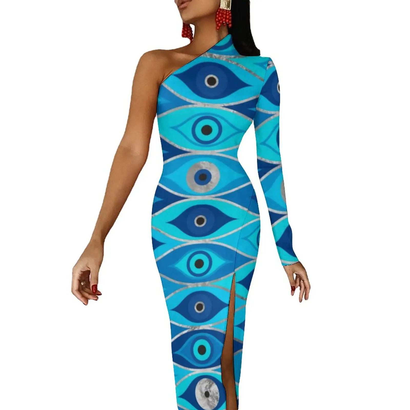 Matiasma Evil Eye Maxi Dress Long Sleeve Greek Mati Mataki Aesthetic Bodycon Dresses Autumn Elegant Dress Woman Graphic Vestido