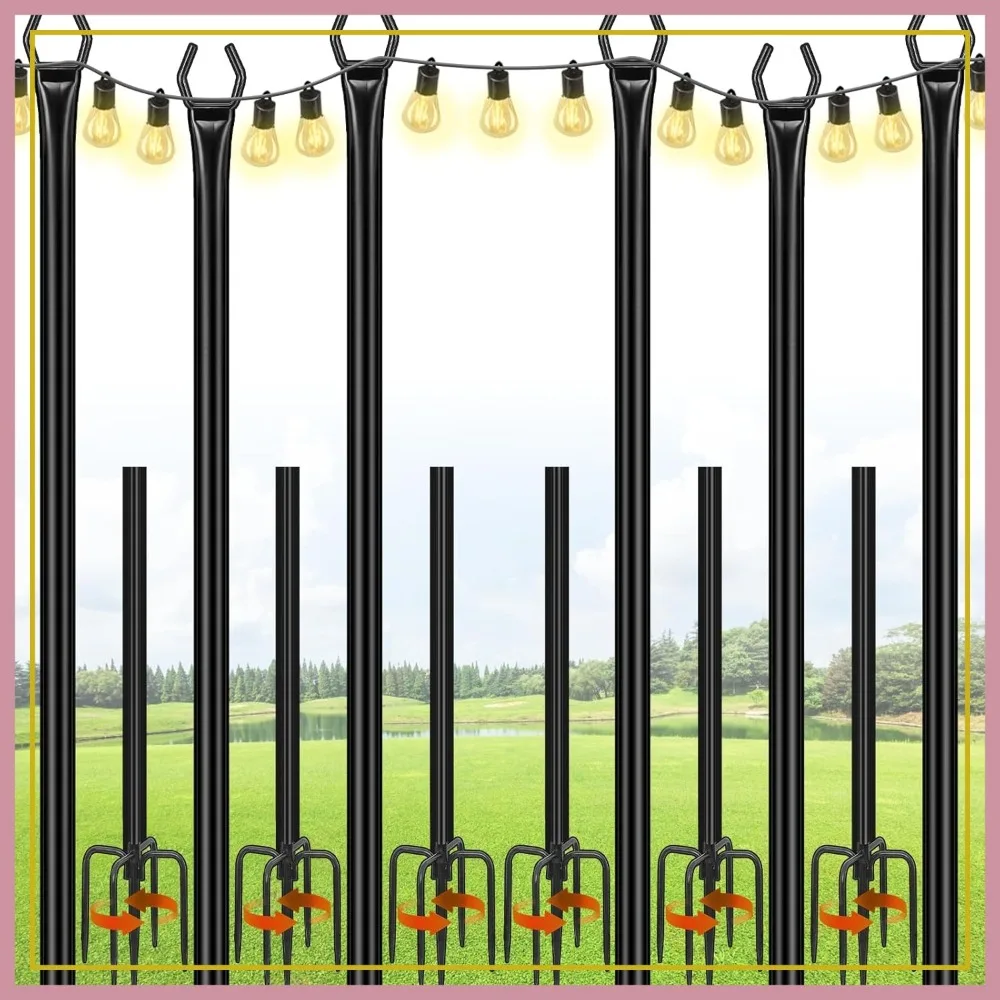 

10FT Metal String Light Poles for Outdoor, 6 Pack for Patio, Garden, Deck, Backyard, Wedding & Party Decor