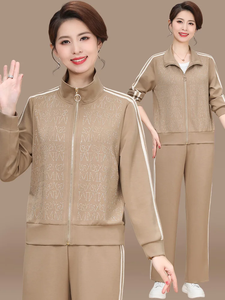 

2025 New Mom Sportswear Set Women's Casual Outerwear Middle-Aged Spring Clothes plus Size Top Two-Piece Set Faionable Loose...