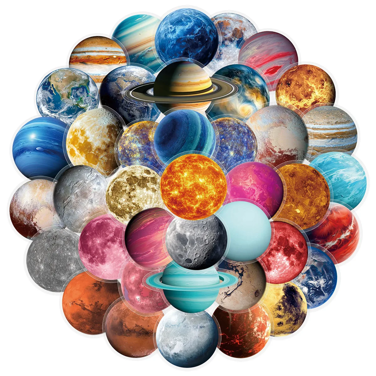 50 Pcs Planet PET Transparent Waterproof Sticker For Journal Glass Cup Wall DIY Decorative Stickers