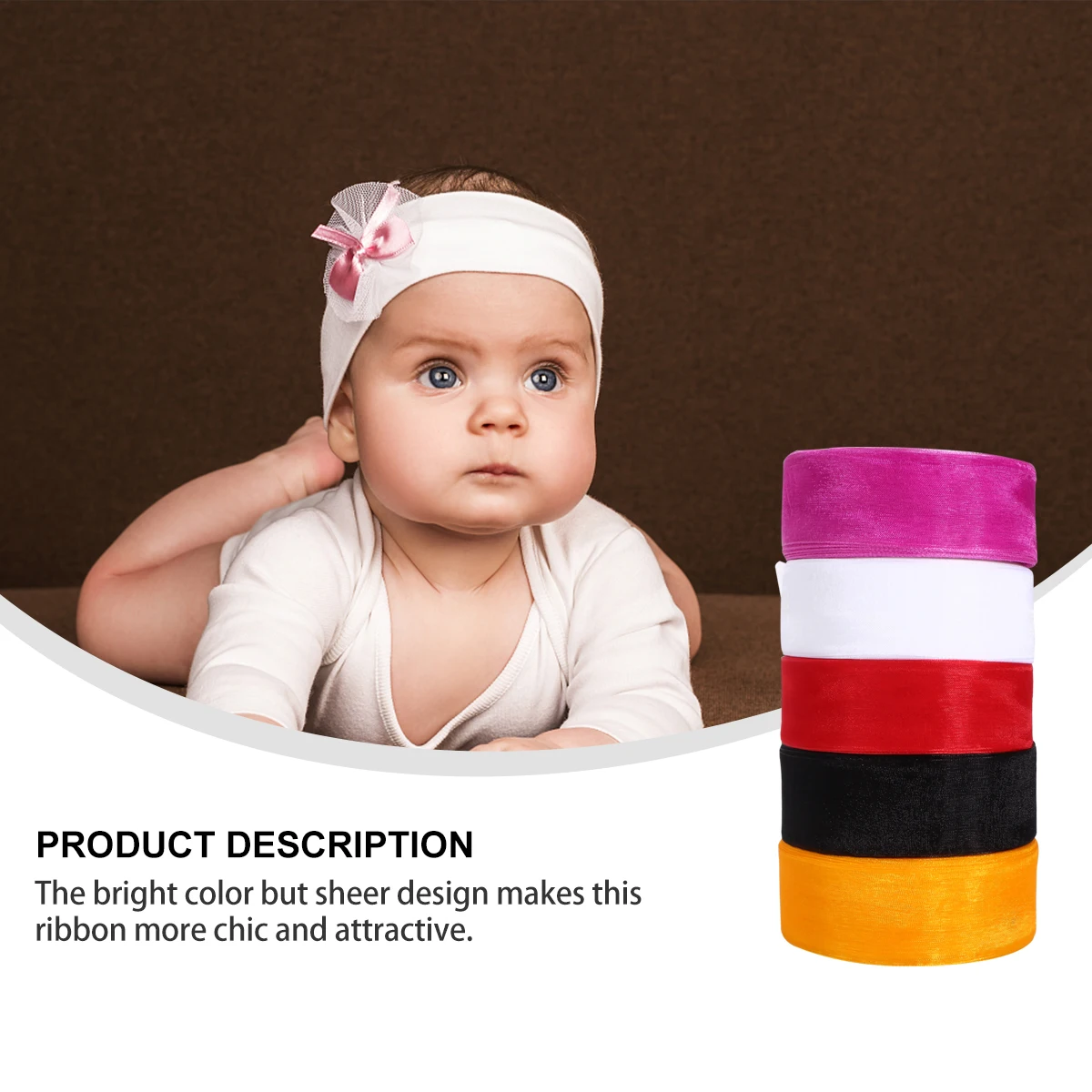 

5 Rolls Polyester Sheer Dacron Ribbon Transparent Gauze Belt Crafts Gift Wrapping DIY Decorative Ribbon Bright Color Mood