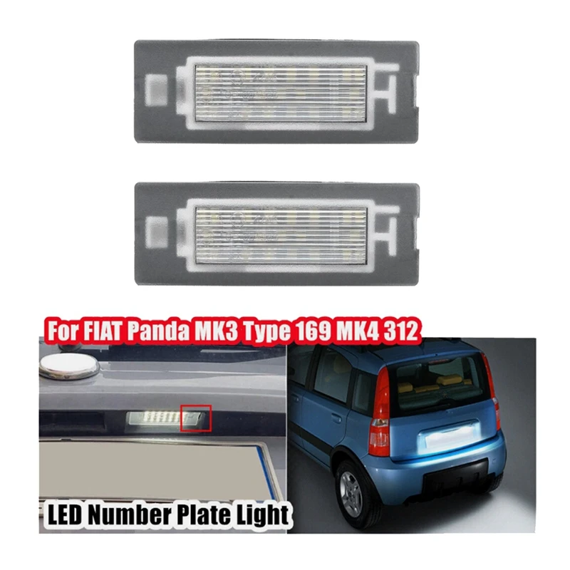 Car LED License Plate Light 71734797 71771501 For Fiat Panda Type 169 2003-2012 312/319 2012+ Car Number Plate Lamp-A85E