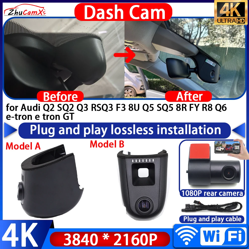 Caméra embarquée DVR WiFi 4K Plug & Play avec vision nocturne pour Audi Q2 SQ2 Q3 RSQ3 F3 8U Q5 SQ5 8R FY R8 Q6 E-Tron E Tron GT