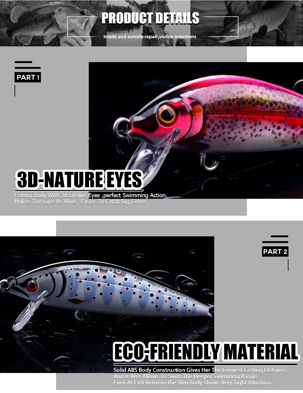 Agoie Sinking Minnow Wobbler 50 mm 5 g harter Jerkbait-Angelköder für Barsch, Forelle, Hecht, realistischer künstlicher Köder – Detail 5