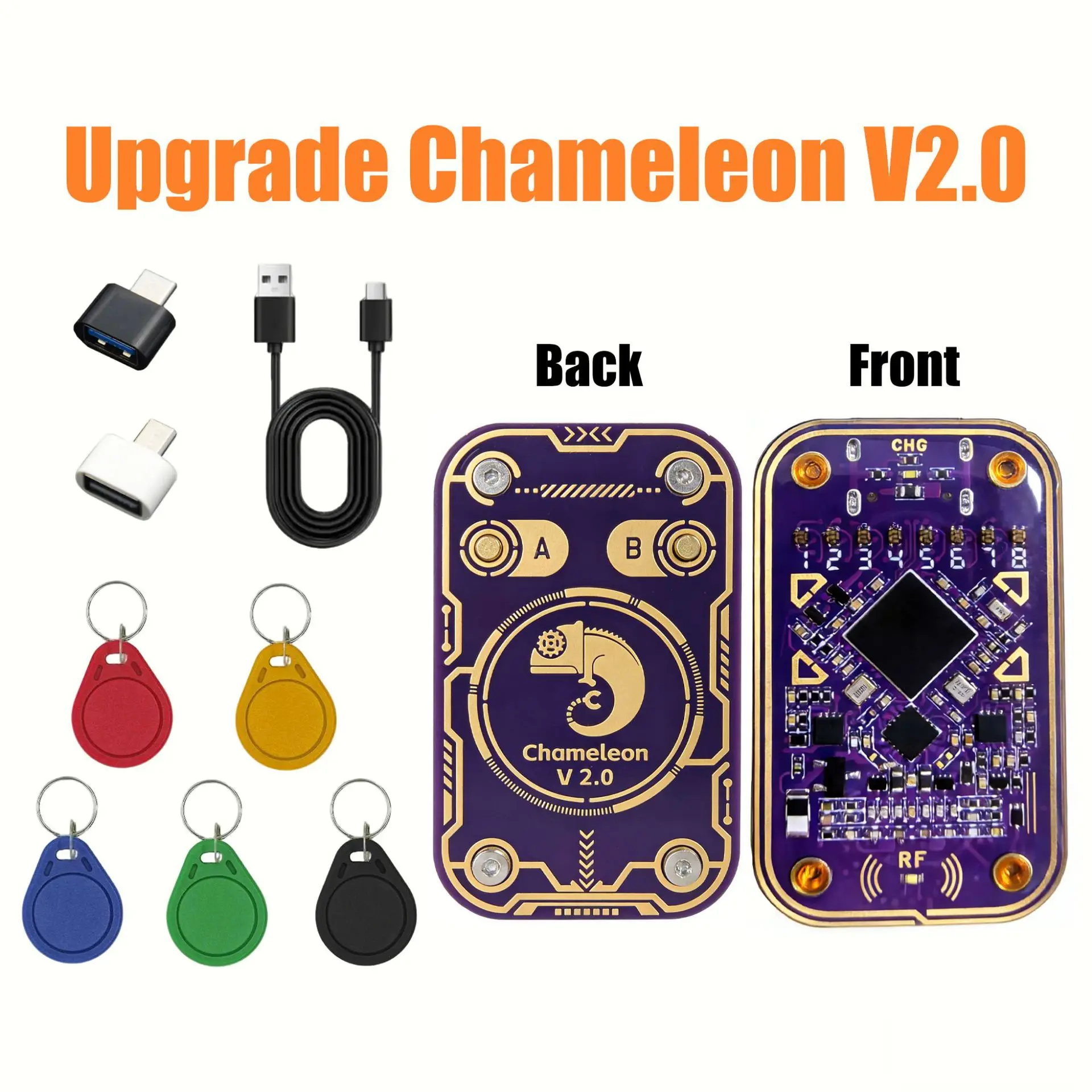 New ABSQ-Chameleon Ultra V2.0 RFID Smart Chip Reader Emulator 125Khz 13.56Mhz Card Decode NFC Duplicator+3XUID Keychain/UID Card