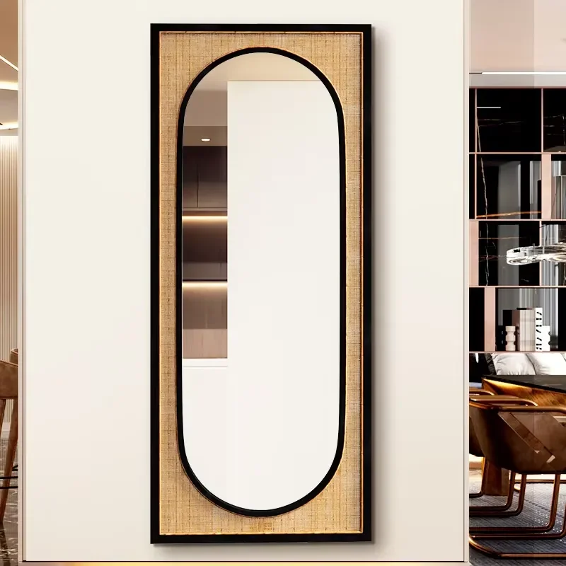 Luxury Rattan Decorative Mirror for Hotel Corridor Wall Hanging Home Decoration Accessories Elegant Interior Design Accent