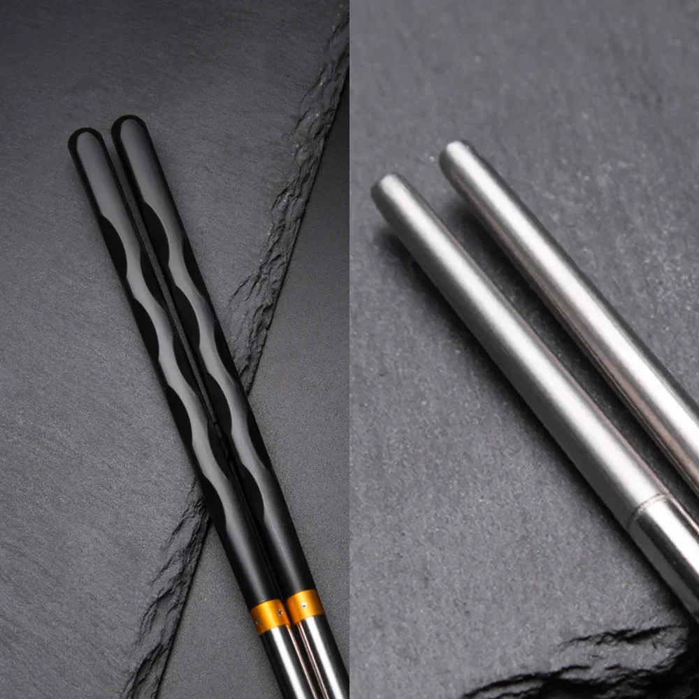 Reusable Black Gold Chopsticks Set Stainless Steel Non-Slip Japanese Food Chinese Korean Metal Chop Sticks Dishwasher Safe