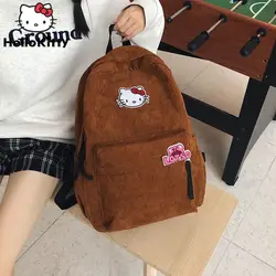 Sanrio Hello Kitty New Corduroy Vintage Backpacks Y2k Student Korean Trend Schoolbag Women Men Cartoon Lotso Casual Shoulder Bag