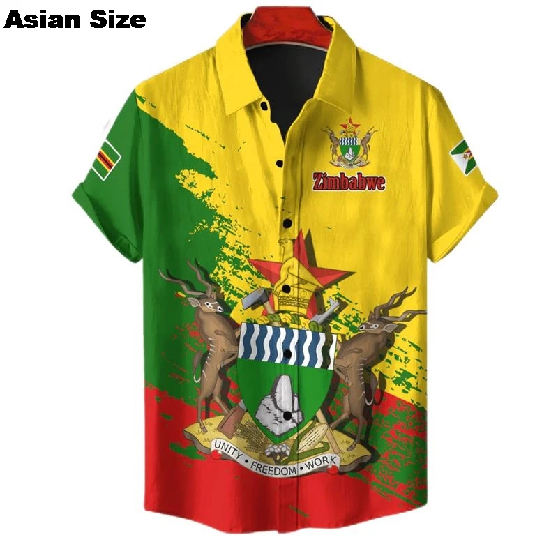Zimbabwe Flag Map 3D Printed Short Sleeve Shirts For Men Clothes National Emblem Beach Shirts National Emblem Blouses Male Tops
