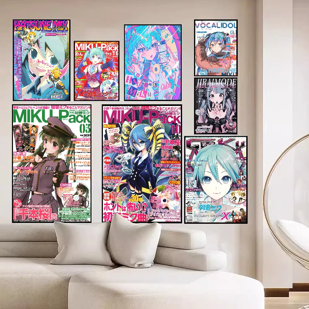 H-Hatsune Anime M-MIKU DIY Sticky Poster Whitepaper Prints Posters Artwork Vintage Decorative Painting