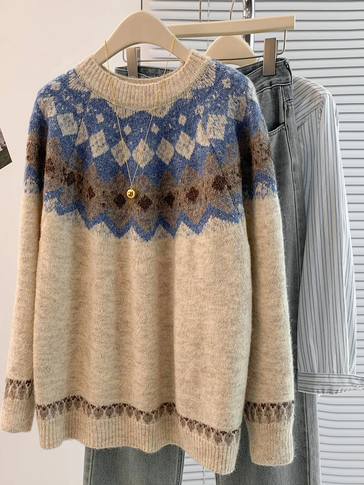 Thiened-suéter largo Sve para mujer, abrigo Vintage Lazy Sle de talla grande para otoño e invierno