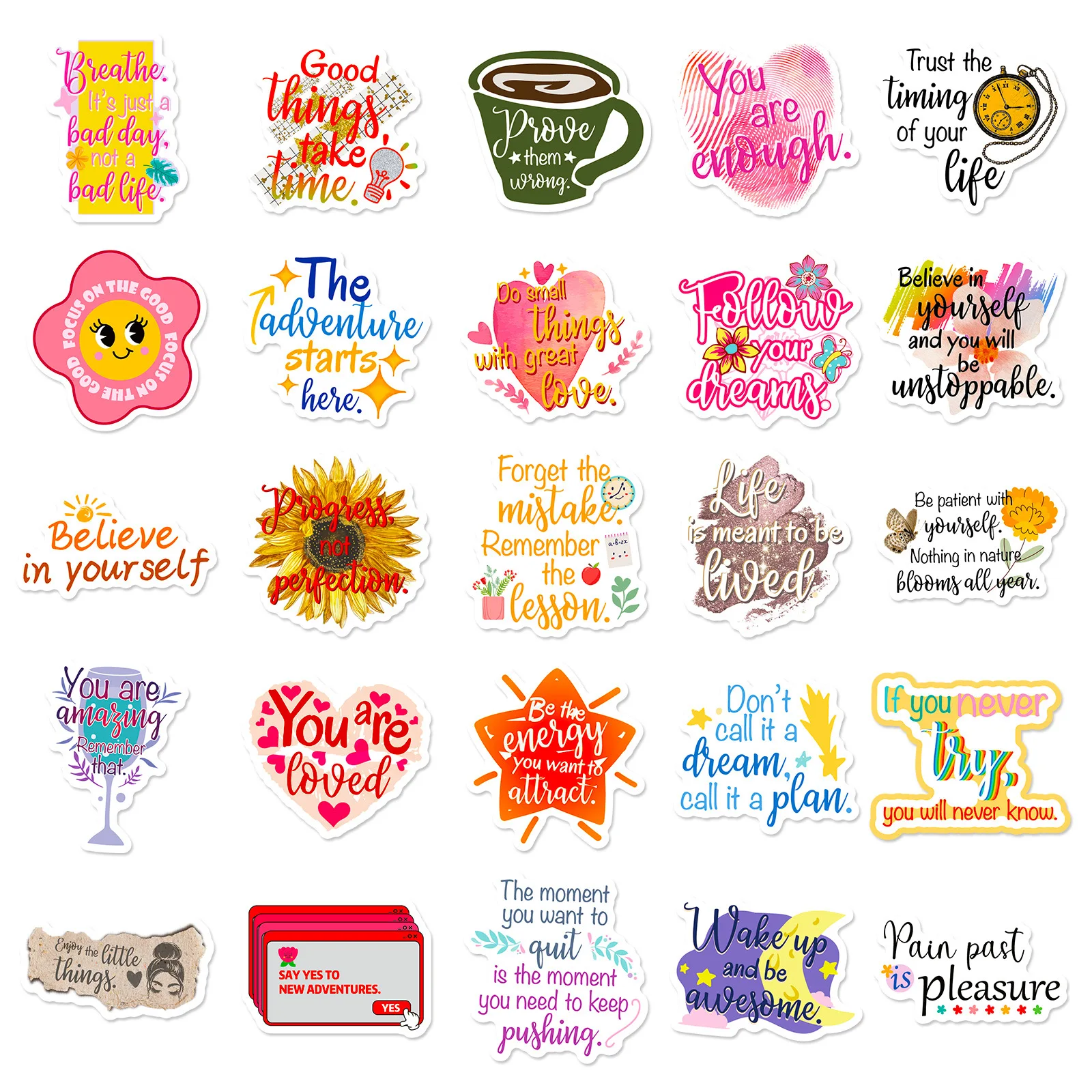 10/25/50pcs Graffiti English Phrase Stickers Quotes for DIY Decor Stationery Suitcase Water Bottle Phone Laptop Scrapbooking