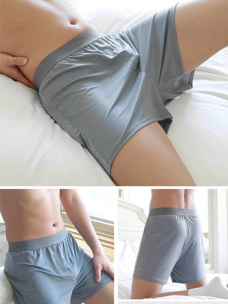 L-4XL Mannen Ademend Ijs Zijde Pyjama Slaapbodem Aro Onderbroek Losse Boxers Shorts Thuis Broek Effen Mid Taille Naadloze Shorts