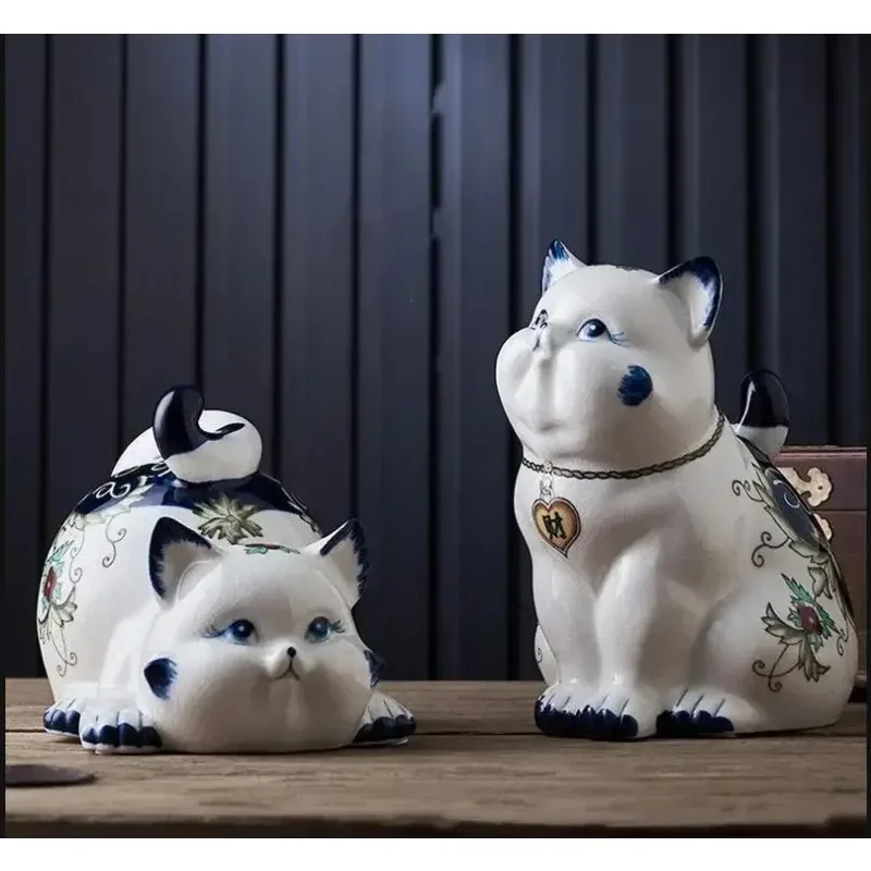 Adorno de gato de cerámica, manualidades para decoración del hogar, regalo de boda, accesorios decorativos, estatua, chucherías, estatuillas, escultura