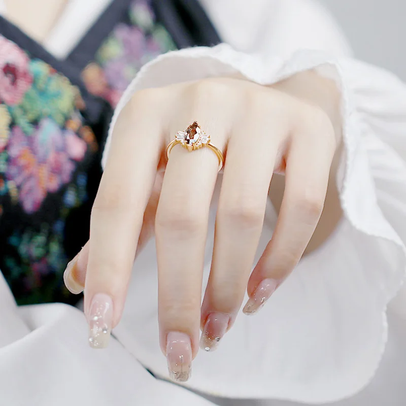 LAMOON Trendy Natural Smoky Quartz Gemstone Rings For Women 925 Sterling Silver K Gold Plated Fine Jewelry Elegant Gift RI063 image 5