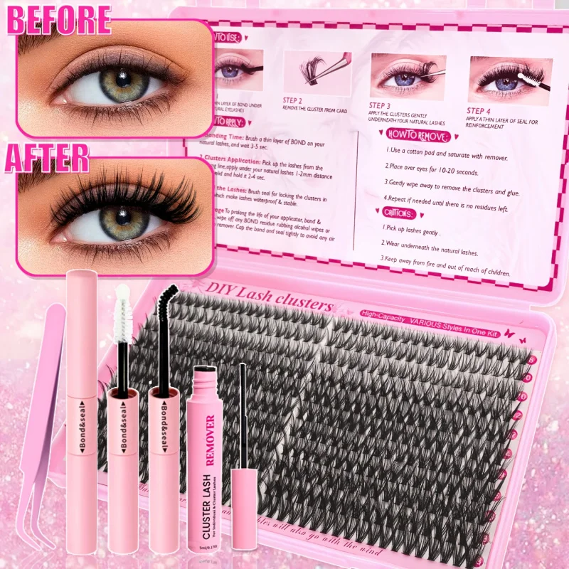 래쉬 클러스터 키트 30D40D60D80D 개별 래쉬 클러스터(8-18mm) 길이 혼합, D 컬 래쉬 클러스터 어플리케이터 포함