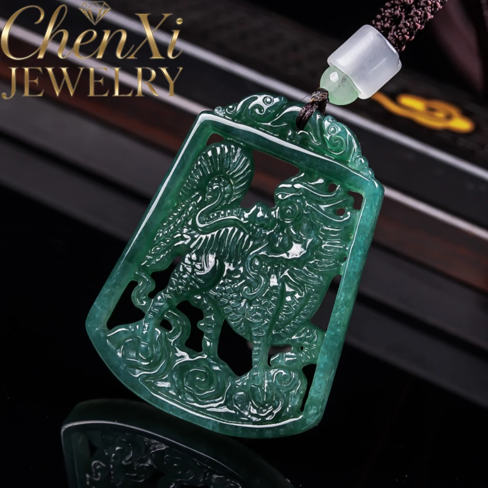Natural A-Grade Type Jadeite Kirin Pendant Sculpted Mythical Beast Figure Elegant Jade Ornament Exquisite Elegant Popular Gift
