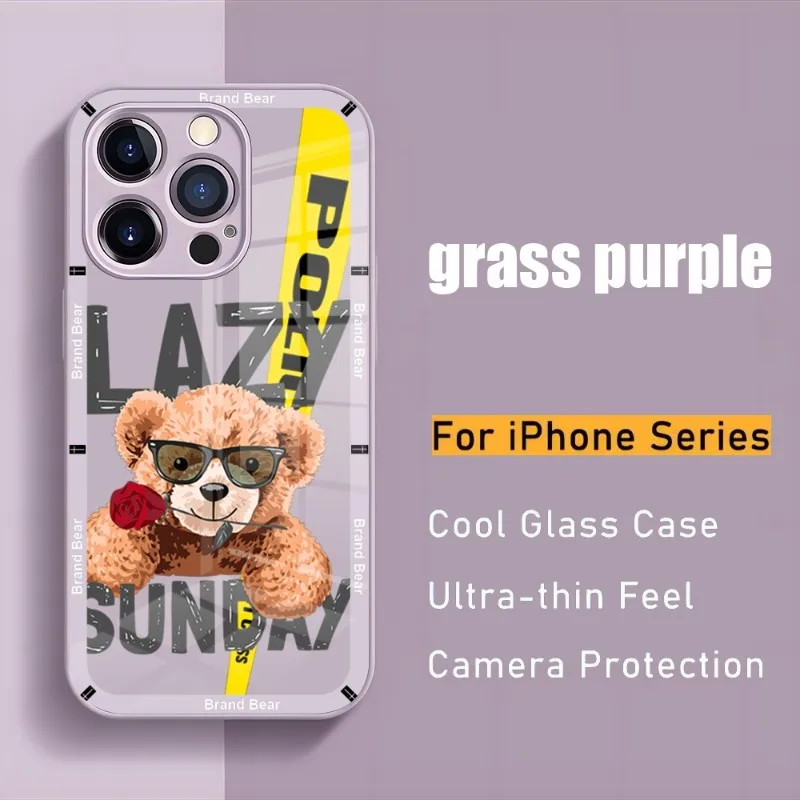 

Fashion Sports Bear Phone Case For Iphone 14 13 12 11 Pro Max X XS XR 7 8 Plus 2020 SE Metallic Paint Glass Mobile Phone Case