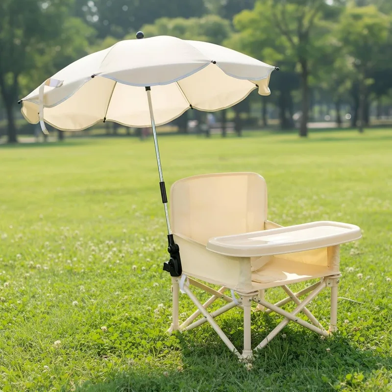 Baby Outdoor Beach Chair with Umbrella Backrest Pocket Seat Belt Foldable Toddler Feeding Seat   for Dining Table Camping Dining view 6