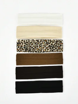 6 個ユニセックスシンプルベーシックソリッドカラーヒョウ柄洗顔サイクリングランニングスポーツヨガレジャー吸汗ヘッドバンド