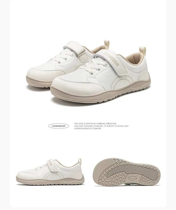 HOBIBEAR Breitpassform Kinderschuhe Barfuß-Sneaker mit Klettverschluss Kunstleder Mesh Leichte Zero-Drop Laufschuhe – Detail 15