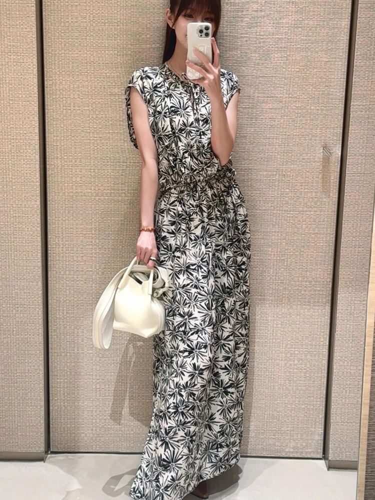 

Summer vacation printed pure silk maxi length dress