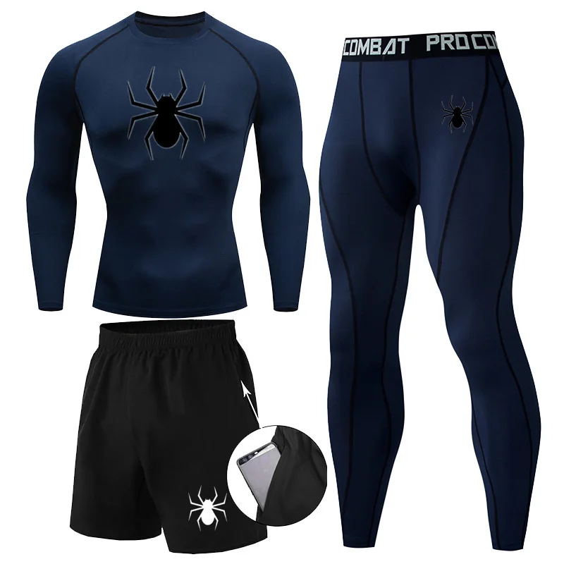 Conjunto de compresión MMA para hombre, camiseta de manga larga, pantalones ajustados, ropa de culturismo de Fitness, traje deportivo Rashguard