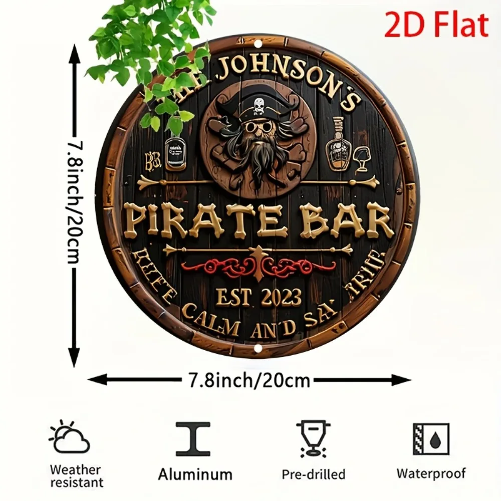 لافتة معدنية عتيقة "The Johnson Pirate Bar" - فن ألومنيوم بتصميم جمجمة لديكور الهالوين والبار