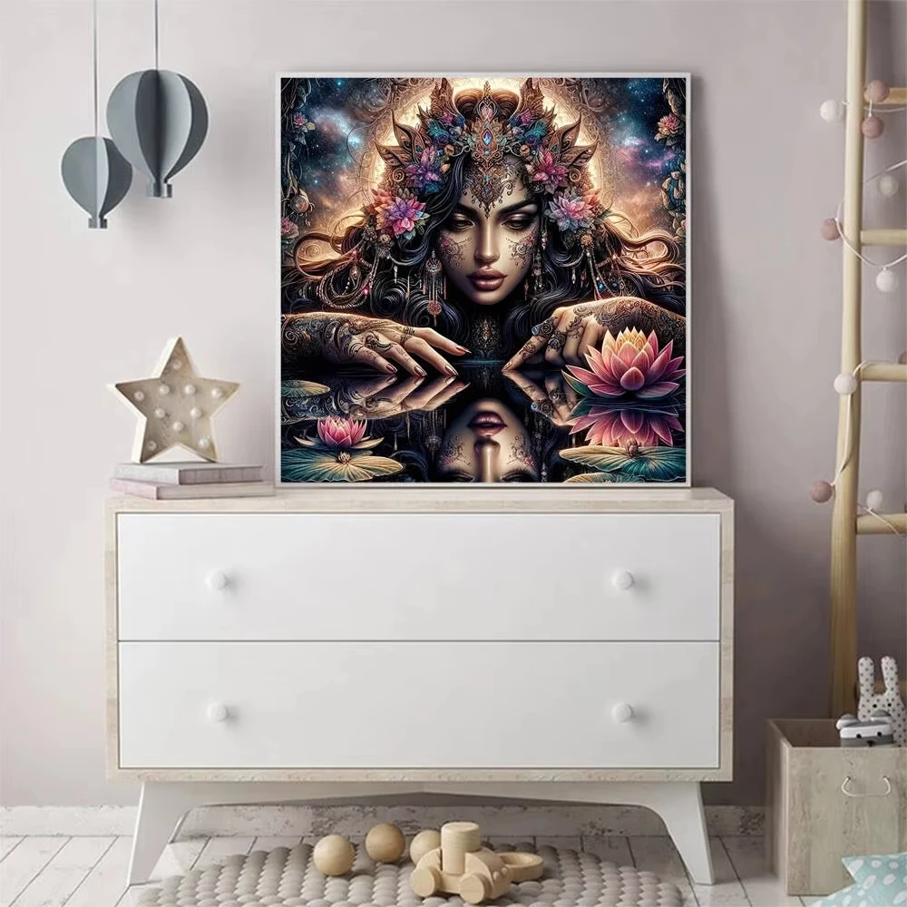 Schöne Frau im Spiegel Sexy Lippen 5D DIY Rundes/Quadratisches Diamant-Malset Mosaik-Kits Kunst Heimdekoration Rahmenlos