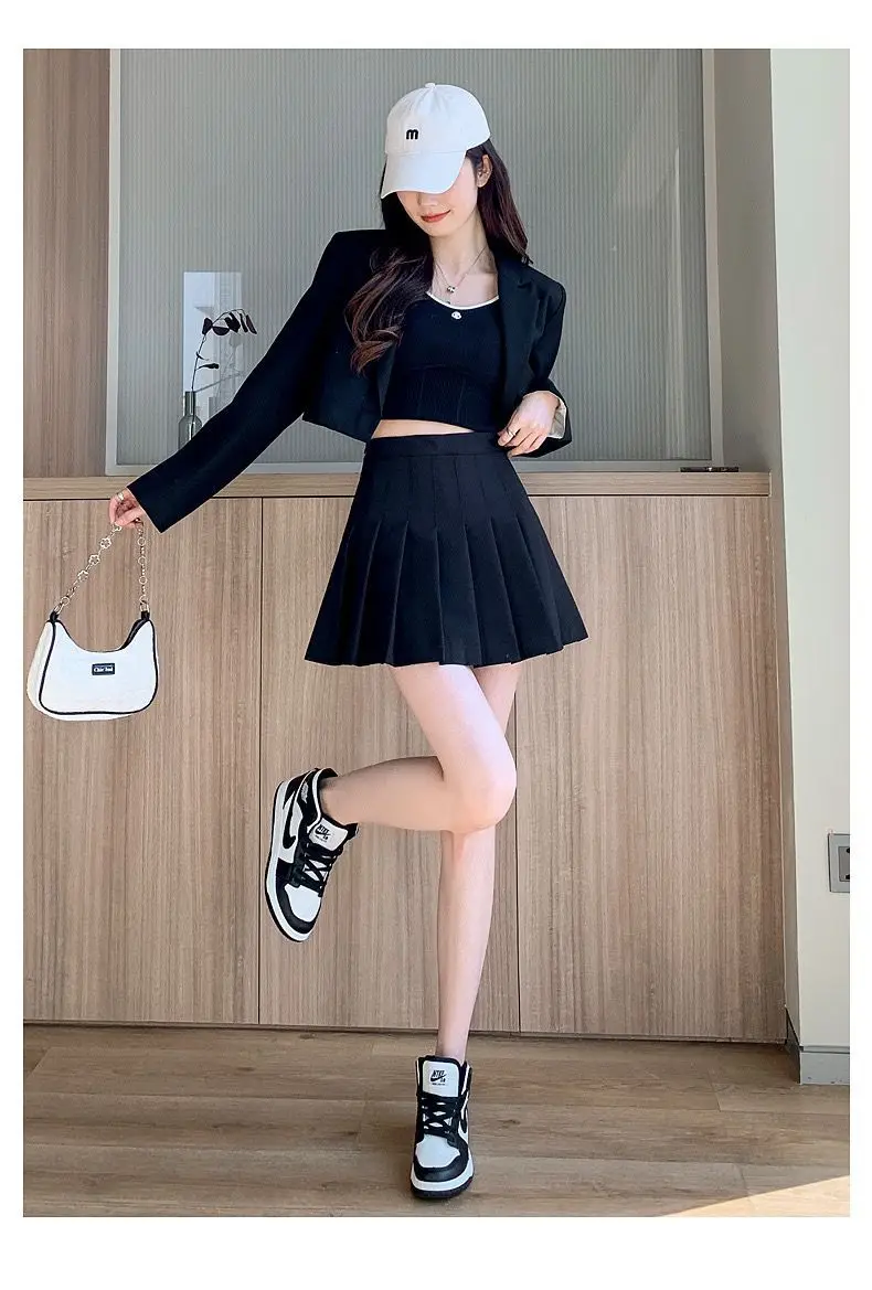 Plissierter Minirock mit Shorts für Damen, hohe Taille, A-Linie, Skater-Skort, Weiß, Schwarz, Rosa, sportliche Schuluniform, neue Mode, HotSale – Detail 10