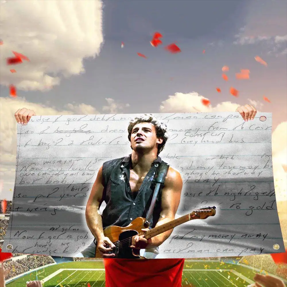 لافتات علم الجيتار من B-Bruce Springsteen بأربعة فتحات علم من البوليستر ديكور خارجي للغرفة جمالي