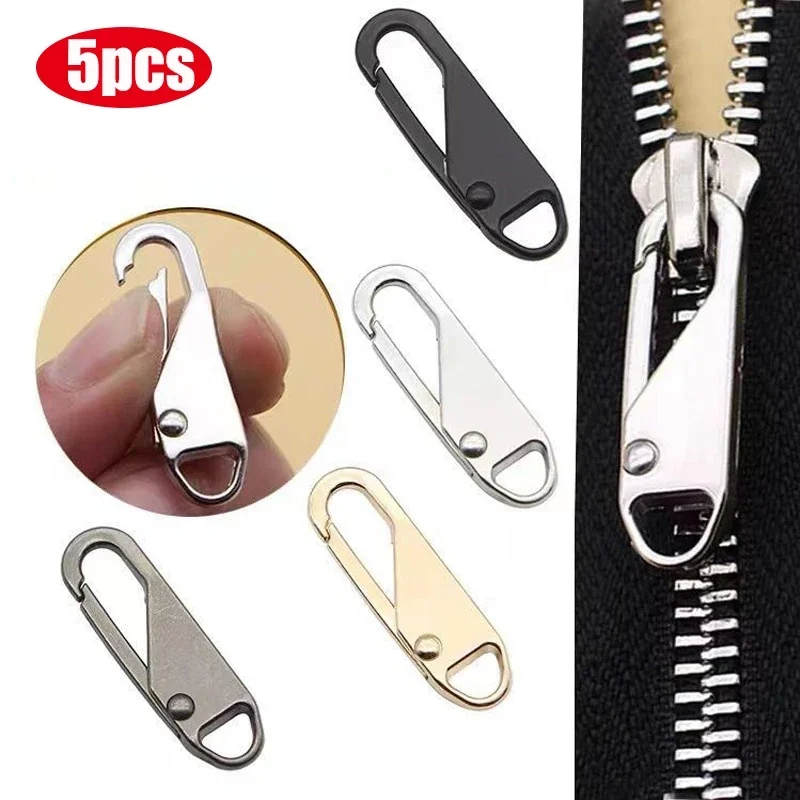 5Pcs Detachable Zipper Puller Metal Zipper Head Repair Kits Universal Replacement for Luggage Purse Bags Clothes Zipper Slider