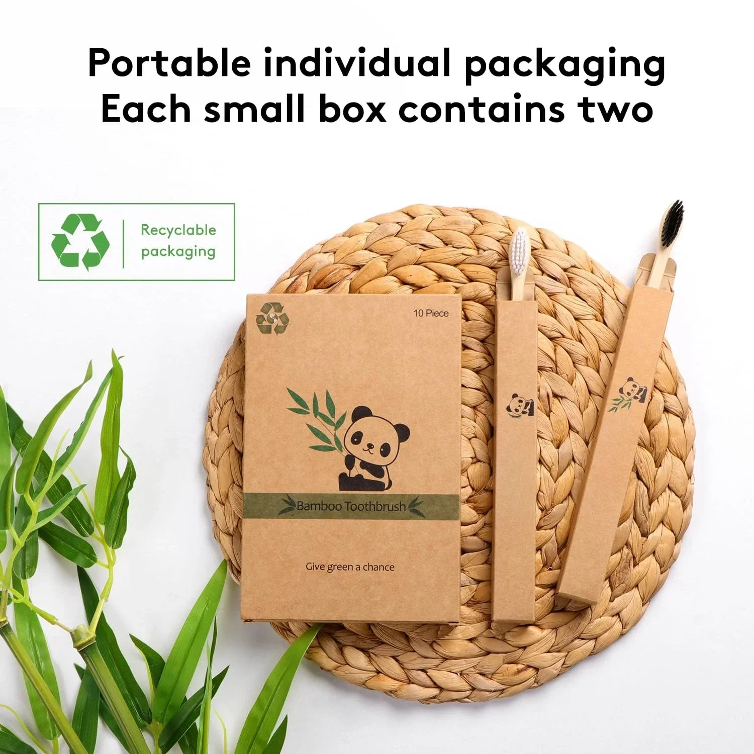 10 فرش أسنان من الخيزران، شعيرات ناعمة للبالغين، فرشاة أسنان خشبية طبيعية صديقة للبيئة، فرشاة أسنان للسفر من الخيزران العضوي