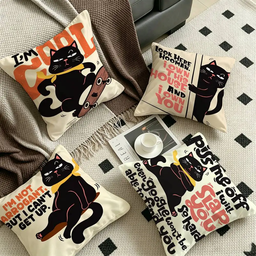 Black Cat Cushion Cover Pillowcase Upholstery Sofa Throw Pillow Home Decor Pillowcas