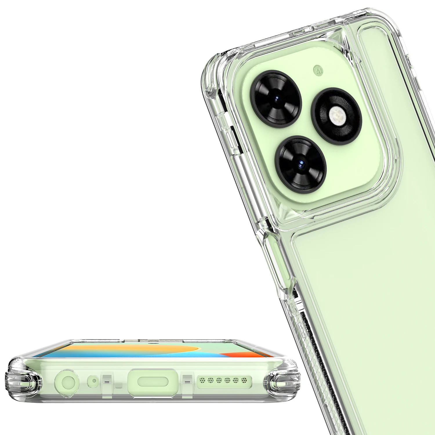3 in 1 Rugged Armor Shockproof Phone Case For Tecno Spark 20 20C Go 2024 Hard Plastic Frame Transparent TPU Back Cover Fundas