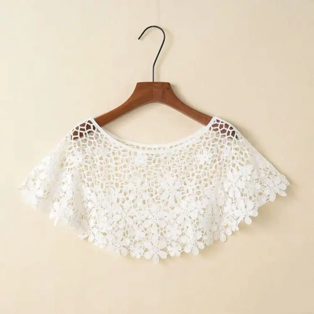 Simple Thin Hollow Out Crochet Shawl Cape Cloak Lace Scarf Wraps White Knitted Scarves Female
