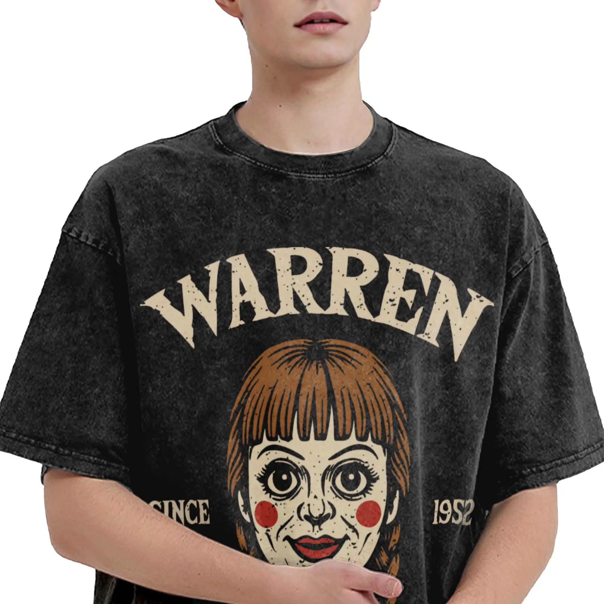 Warren Paranormal Research Annabelle Merch Washed T Shirt for Men Women Streetwear Hip Hop T-Shirts Graphic Printed  Tees