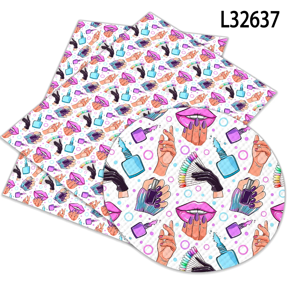 Nail Technicians Pattern 30x22cm Printed Faux Leather Sheet Size Crafting for Bag Purse Earrings Bows Faux Leather