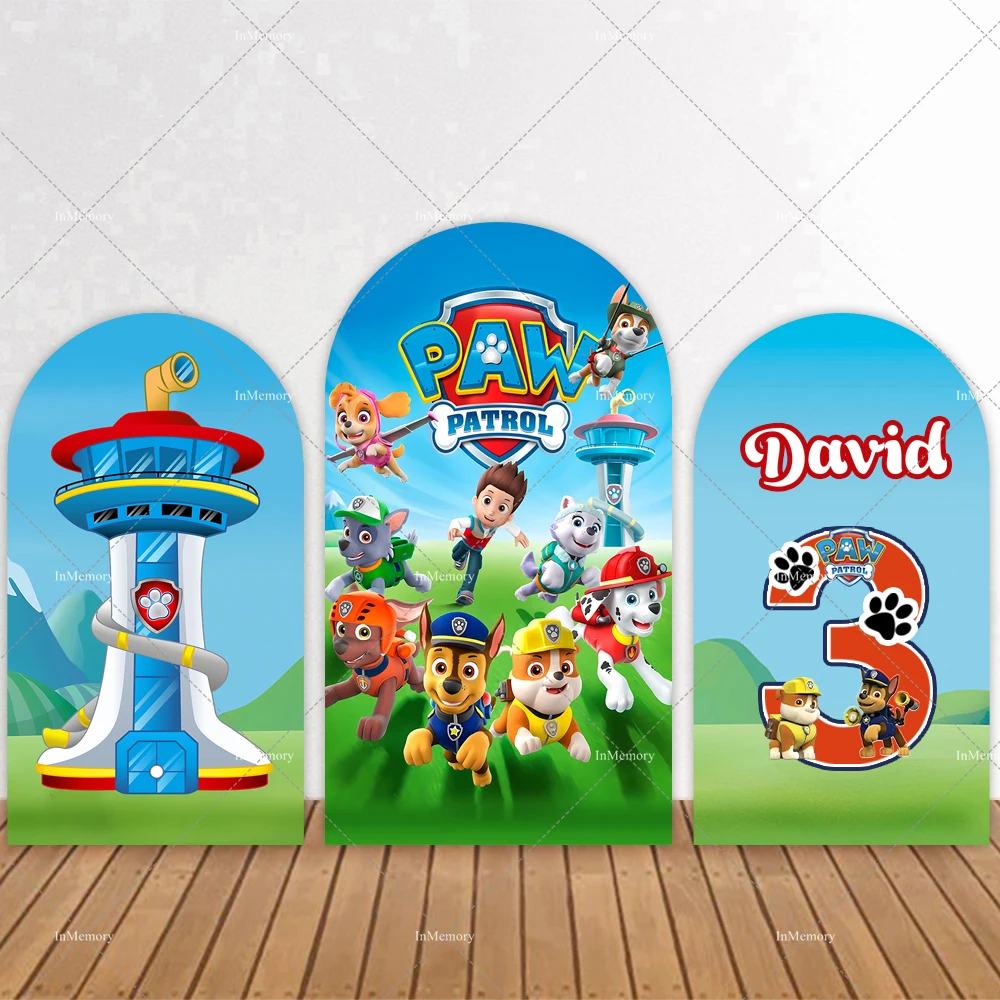 Paw Patrol Theme Arch Backdrop Cover For Kids Birthday Party Decoration Baby Shower Arched Backgrounds 2-sided Party Supplies