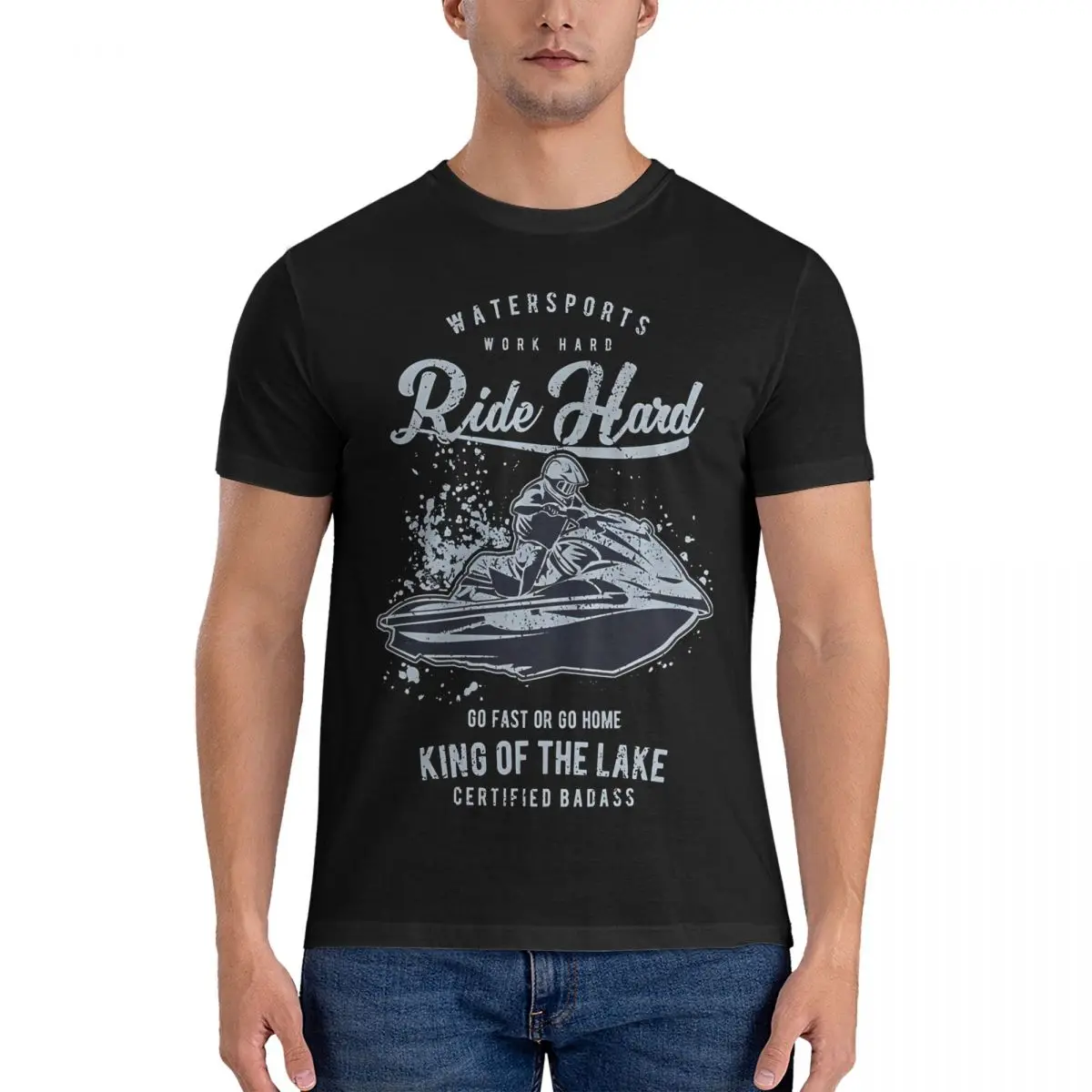 Leisure Jet Ski Ride Hard T-Shirt Men Round Collar 100% Cotton T Shirt seadoo Short Sleeve Tees Original Clothes