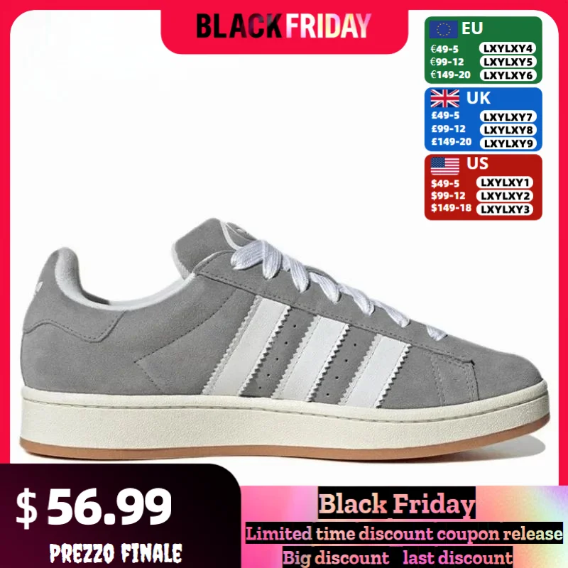 Adidas Originals CAMPUS 00s 00s Zapatos de skate para hombre y mujer Cuero Cómodo Tendencia Antideslizante Resistente al desgaste Gris claro