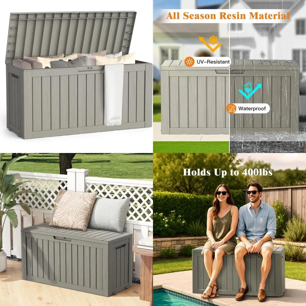 صندوق تخزين خارجي مقاوم للماء 72 جالونًا، صندوق سطح من الراتنج قابل للقفل مع مقابض وقضبان هيدروليكية للاستخدام في الفناء #1